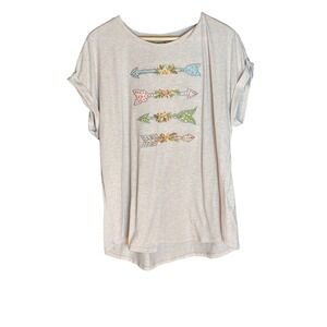 JOSESLF Women's Cream Arrow Floral Graphic Tunic Top Shirt 2X